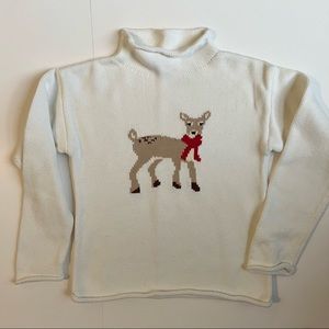 White Rollneck Reindeer Sweater for Christmas holidays. Size 8-9.